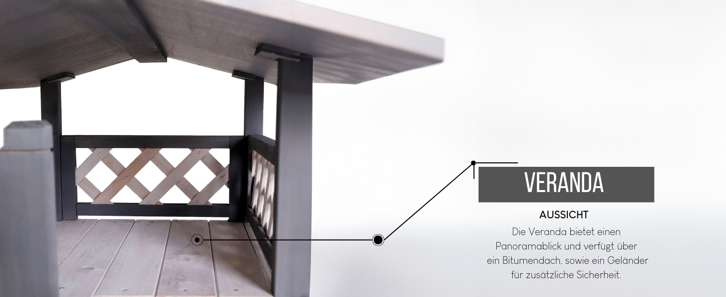 Кішковий будиночок Lionto з терасою та сходами, вуличний, сірий/білий, 77x50x73 см