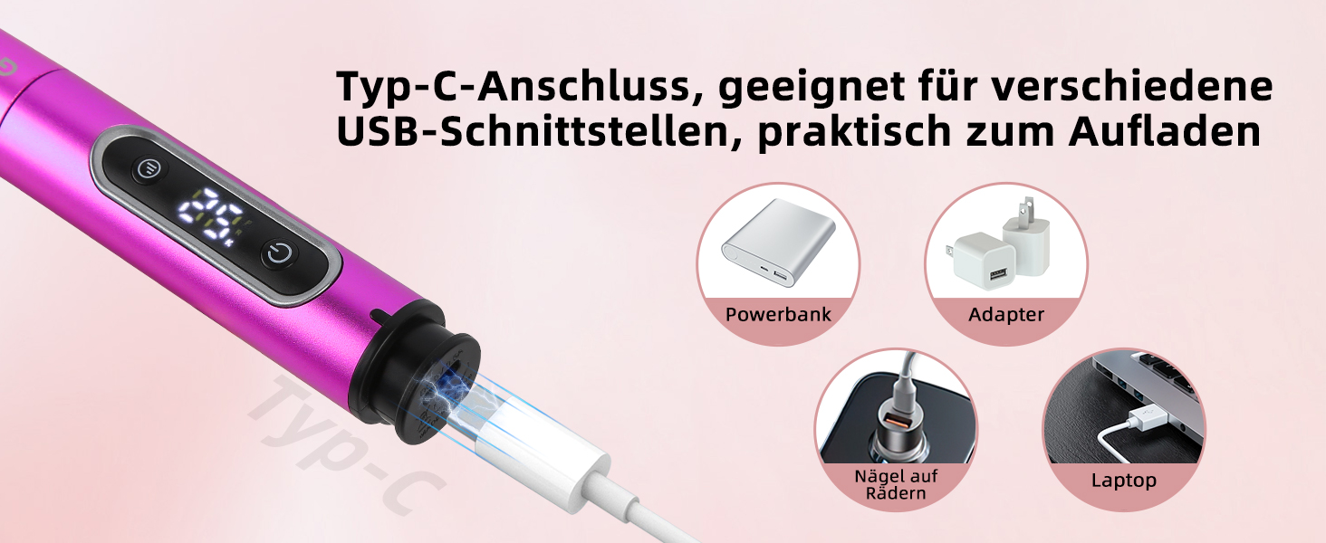 Електричний набір для манікюру та педикюру Nagelfräser: бездротовий фрезер, 5 швидкостей, USB, для гелю, акрилу, Shellac