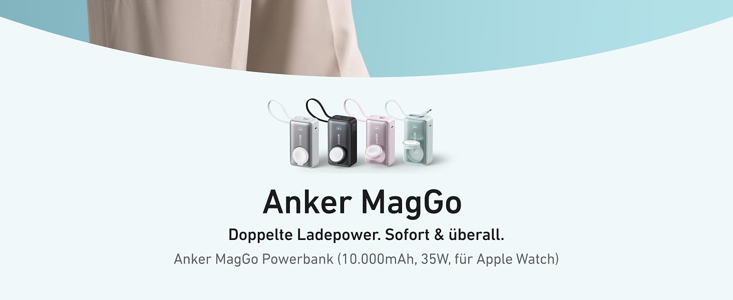 Повербанк Anker MagGo 10000mAh 35W з вбудованим USB-C кабелем для Apple Watch, iPhone 17/16/15, Samsung, iPad, AirPods (Зелений)