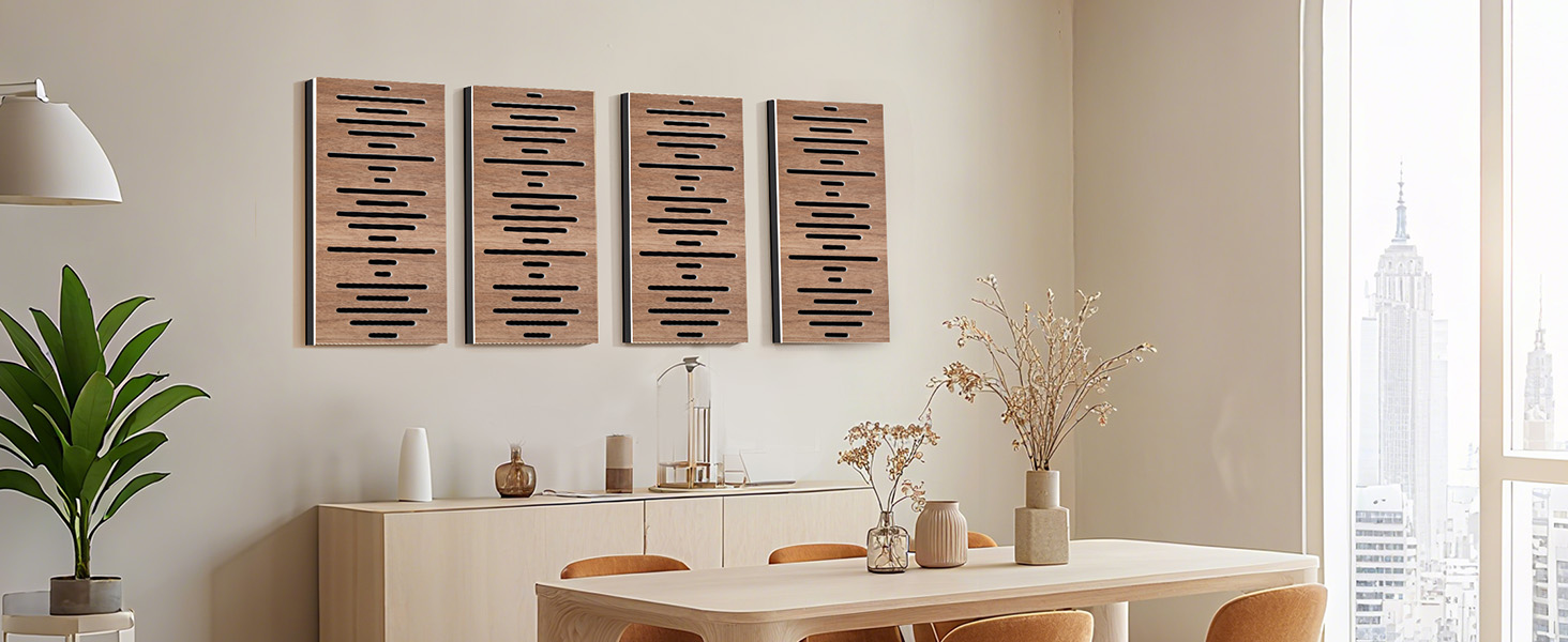 Акустичні панелі JBER для звукоізоляції стін, самоклеючі шумопоглинаючі плити з імітацією горіха (еліптичні лінії), 60×30×4.5 см, 4 шт. — для студії звукозапису та дому