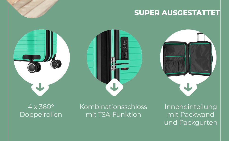 Набір валіз Travelite ORBITA 3шт (L/M/S) з TSA замком, 4 колеса, зелений