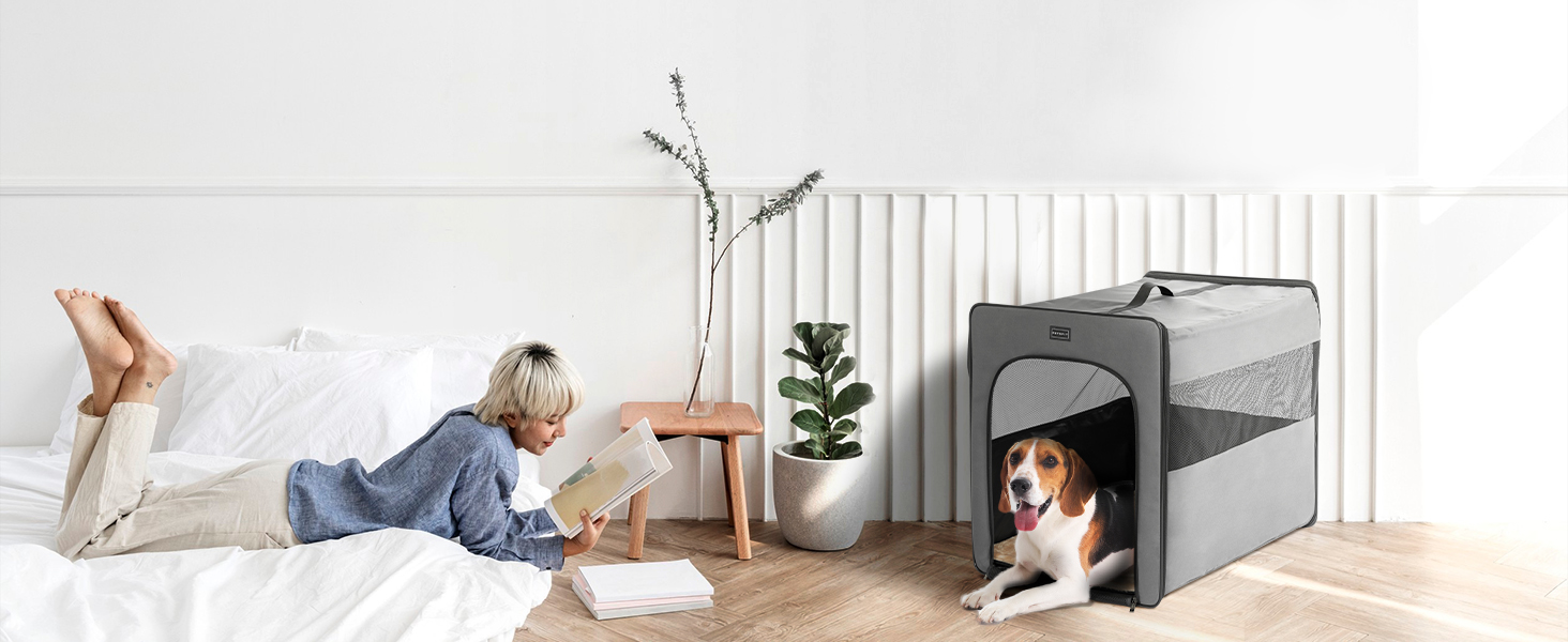 Транспортна переноска для собак Petsfit, сіра, M (61x46x53.5 см) з м'якою підстилкою