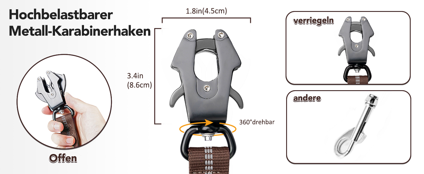 Тактична повідок для собак Joytale, еластична повідок з 2 м'якими ручками, страхувальний ремінь для автомобіля, повідок без натягу для собак середніх, великих та екстра-великих порід (1.2м-1.8м, коричнева)
