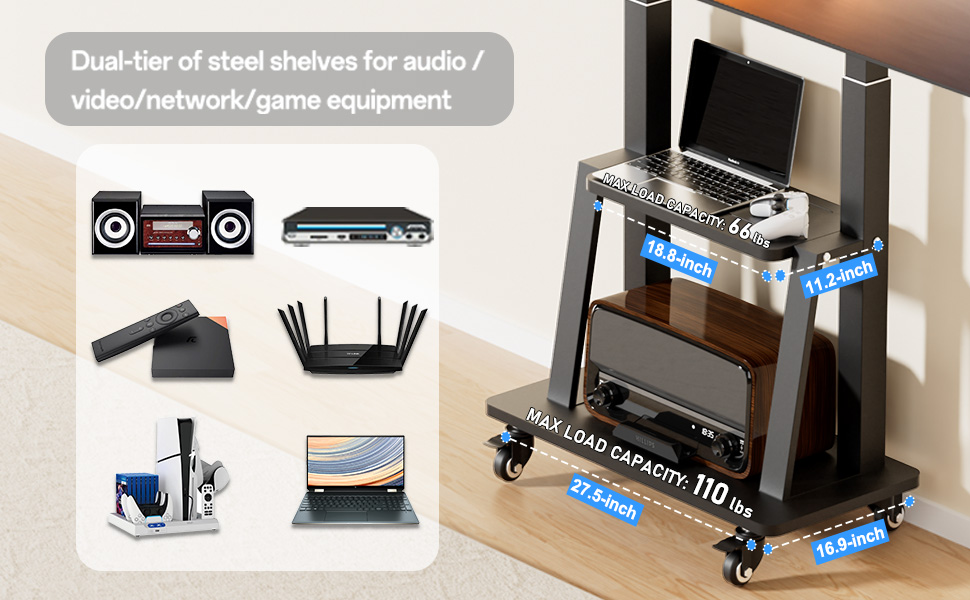 Мобільна підставка для телевізора з колесами, регульована по висоті, VESA 900x600, до 75 дюймів