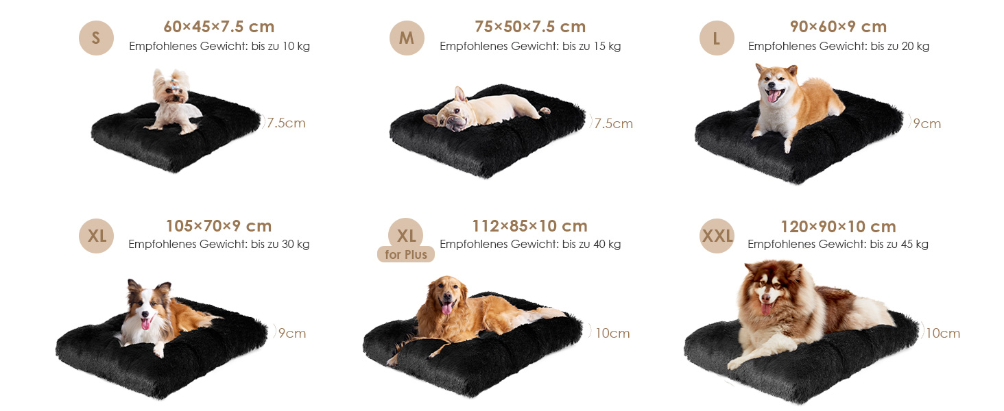 М'яке ліжко для собак EHEYCIGA, 60x45 см, чорне, з довгим плюшем, миється, не слизьке