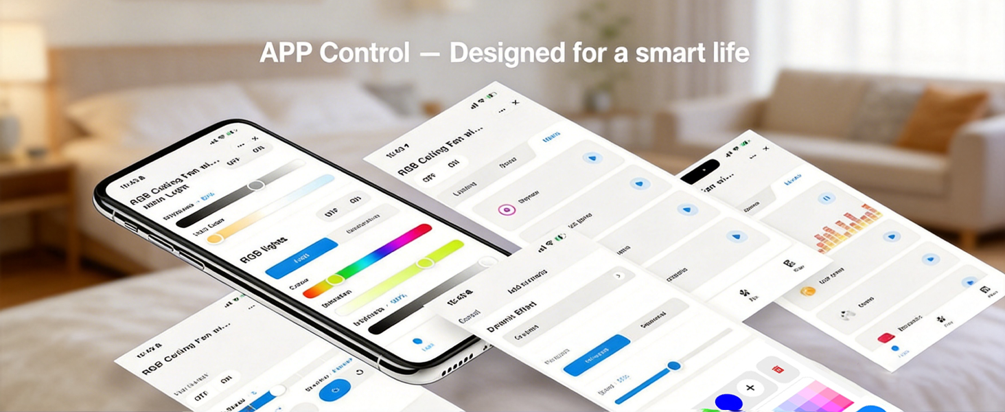 Стельовий вентилятор з підсвічуванням та пультом 132 см Smart – тихий, димований RGB, керування через App та Alexa, реверсивний, 6 швидкостей для спальні