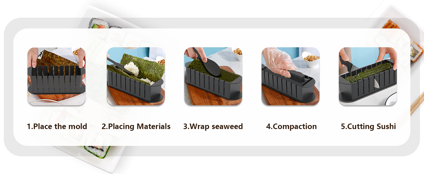 Набір для приготування суші, 20 предметів, для початківців, з формами для ролів, виделкою, ножем, килимком для скручування, палочками, повний комплект (Чорний)