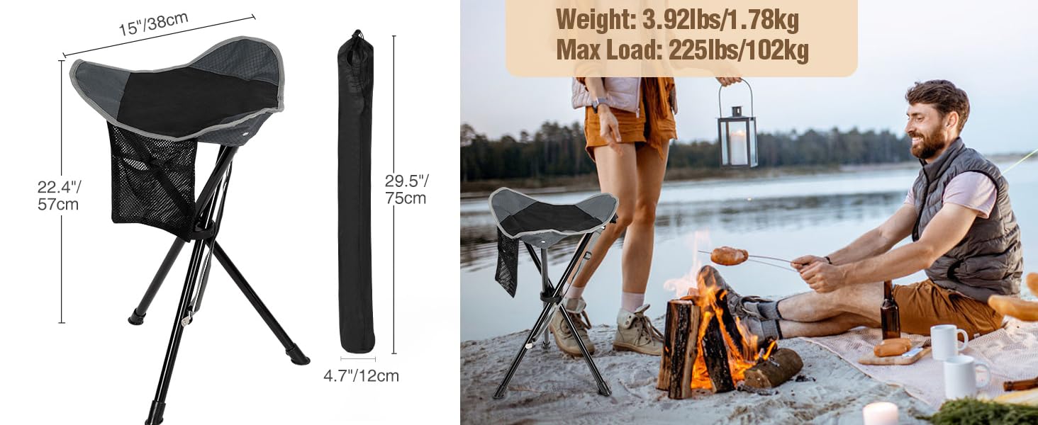 REDCAMP 2 шт. складані туристичні стільці-штатив, 56 см, чорний та сірий