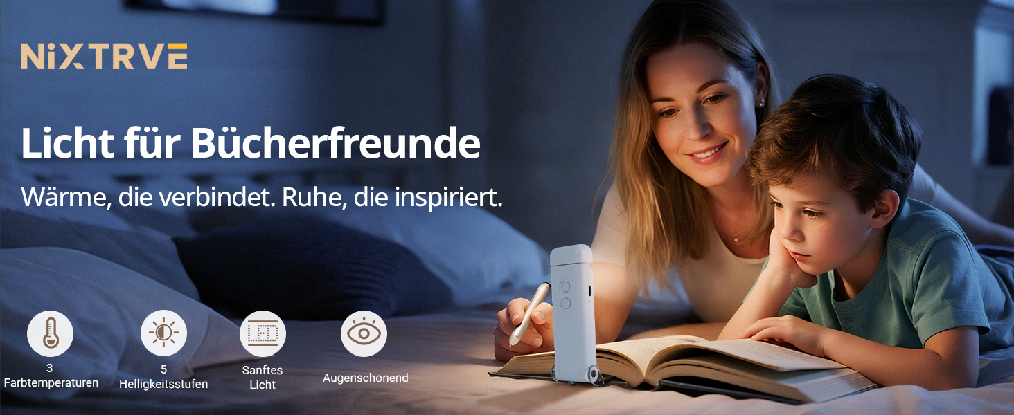 LED Кліпса-лампа для читання Nixtrve: 3 режими, 5 рівнів яскравості, USB-C, таймер, захист очей