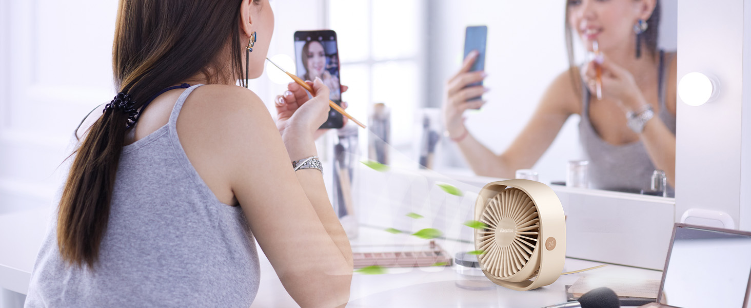 EasyAcc USB вентилятор: компактний настільний вентилятор з 3 швидкостями, 360° обертання, 2 роки гарантії, для офісу, дому, Beige