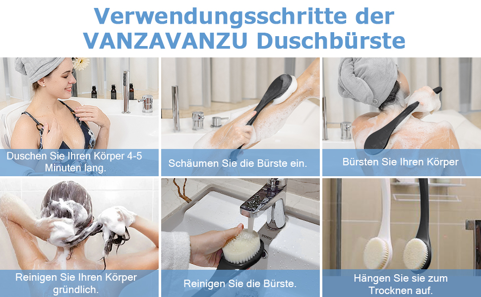 Масажна щітка для тіла з довгим руків'ям - чорна (PE) для пілінгу та масажу