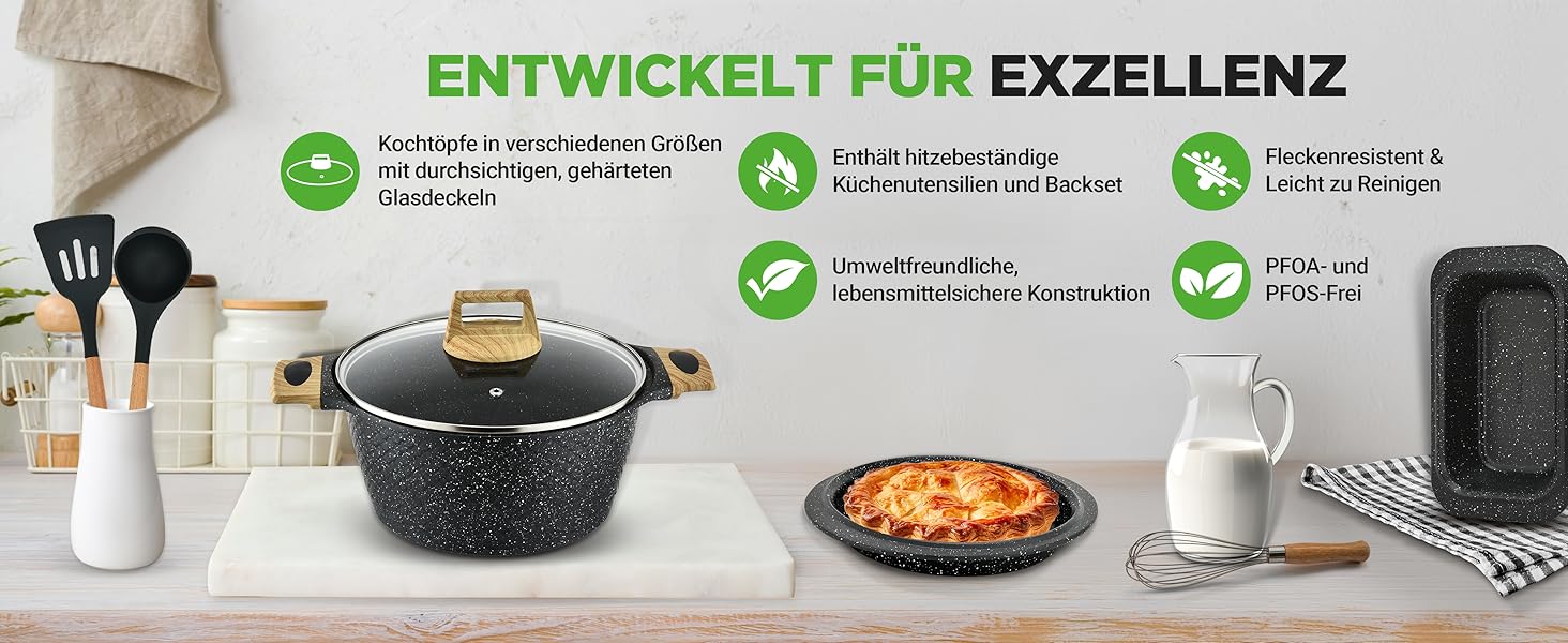 Набір посуду NutriChef 22 предмети антипригарний мармуровий – сковороди, каструлі, кухонне приладдя, форма для випічки, рукавиці, для індукції, посудомийна машина