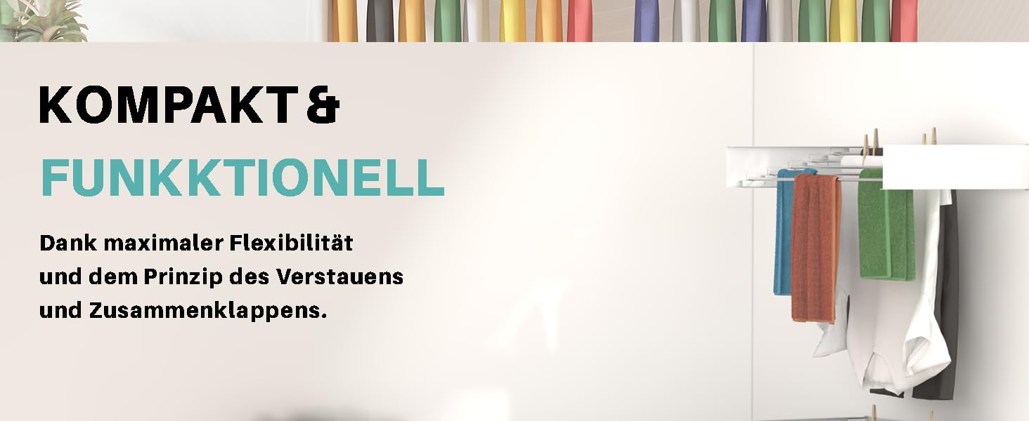 Сушарка для білизни настінна 80 см, висувна стійка, мотузка для білизни, настінний сушар, вантажопідйомність 30 кг, розкладний, економний для балконів/маленьких квартир/стін