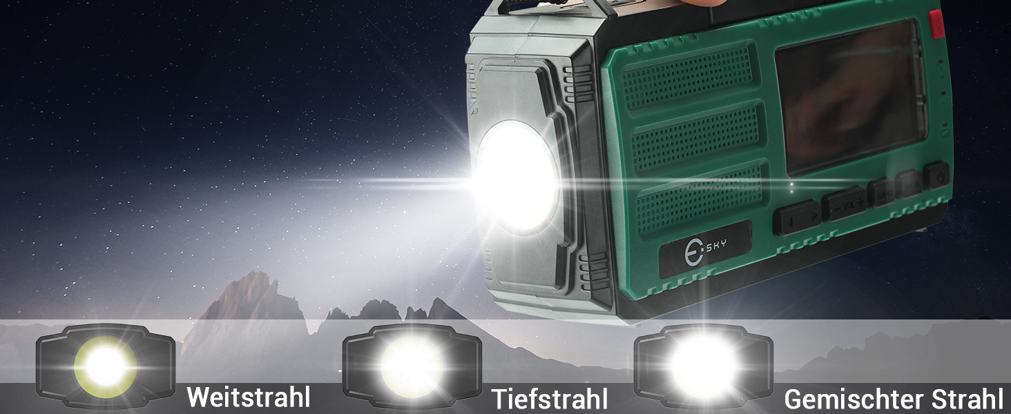 Радіо Kurbelradio з сонячною панеллю Esky, 10000mAh, AM/FM, SOS-сигнал, компас, LED-ліхтарик, живлення для смартфона, для надзвичайних ситуацій та кемпінгу, зелене