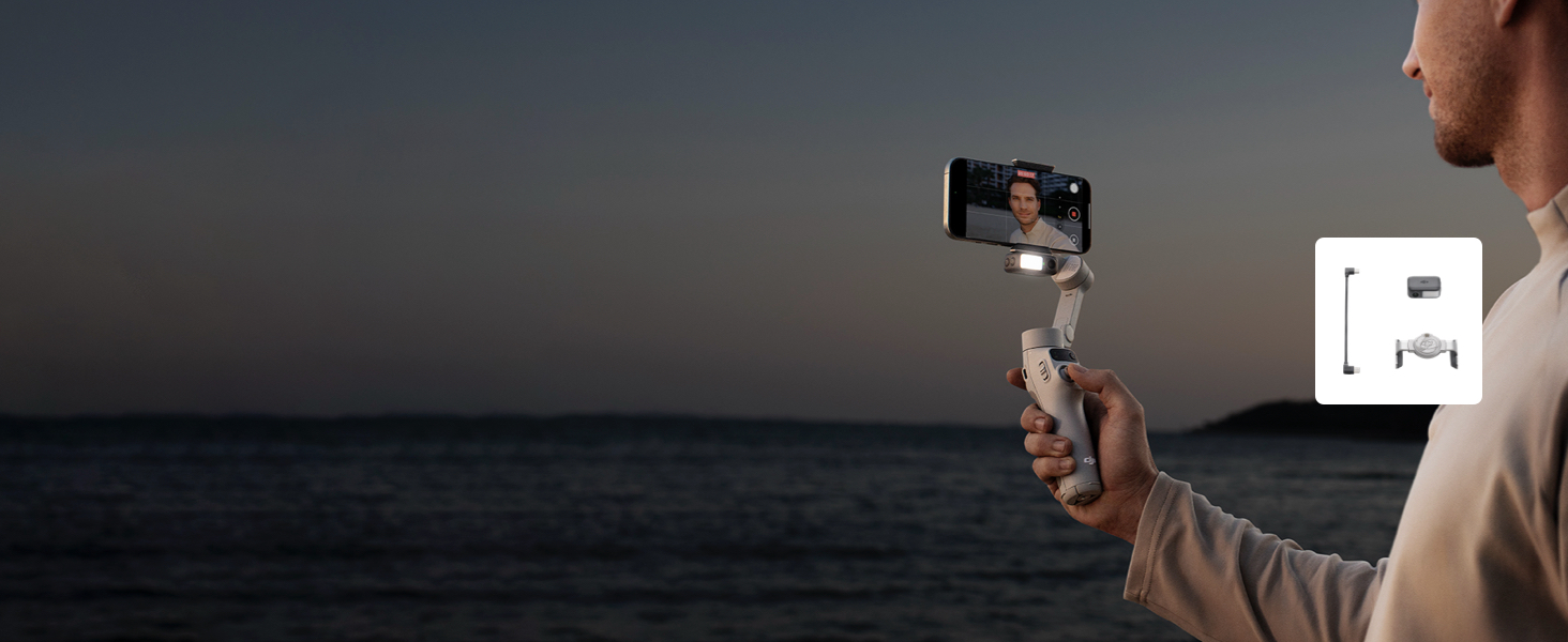 DJI Osmo Mobile 7 - Стабілізатор для смартфона з інтегрованим штативом, 3-осьовий, ActiveTrack 7.0, ShotGuides, 10 годин роботи