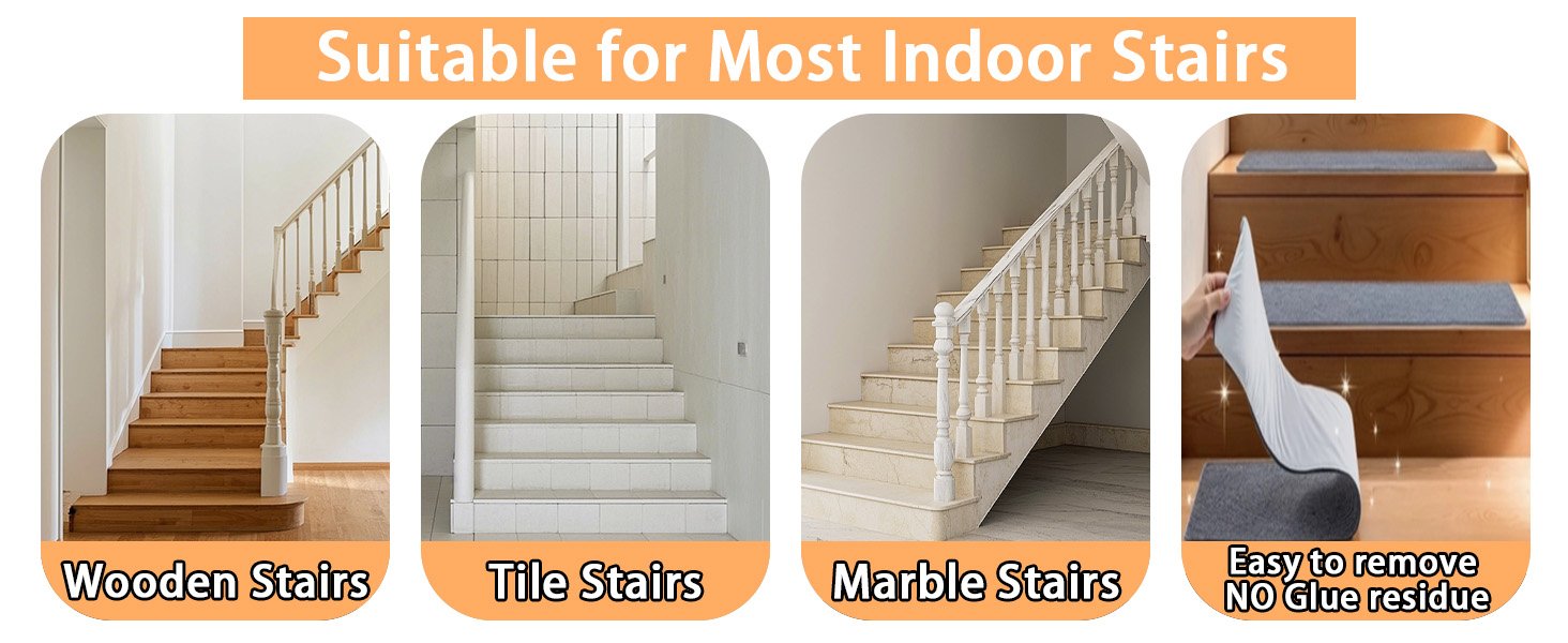 Набори килимків для сходів Aucuda, 15 шт., сірі, 76x20 см, антиковзаючі, самоклеючі, для захисту дерев'яних ступенів