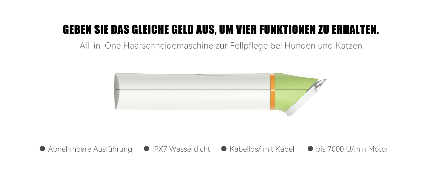 Набір для стрижки собак та котів Leise: акумуляторний тример з 4 насадками, водонепроникний (IPX7), для тіла, мордочки, вух та лап