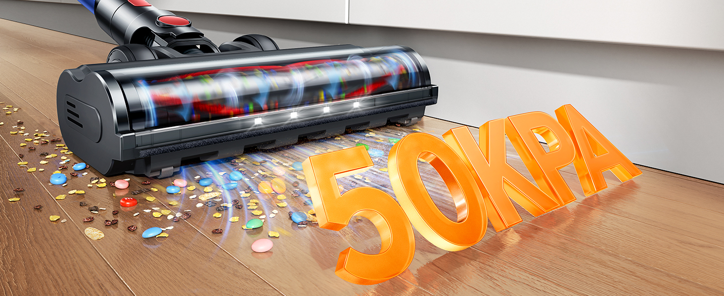 SMOTURE Бездротовий пилосос 650W, 50KPA, для видалення шерсті тварин, 60 хв роботи, самостійна підставка, зарядка на стіні, автоматичний режим для килима/підлоги