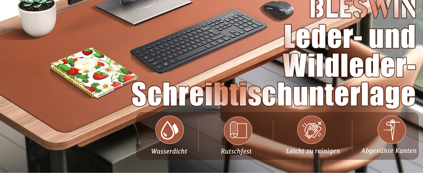 Підкладка на стіл шкіряна велика двостороння водонепроникна Robbenbraun 120x60 см для письма та малювання коричнева