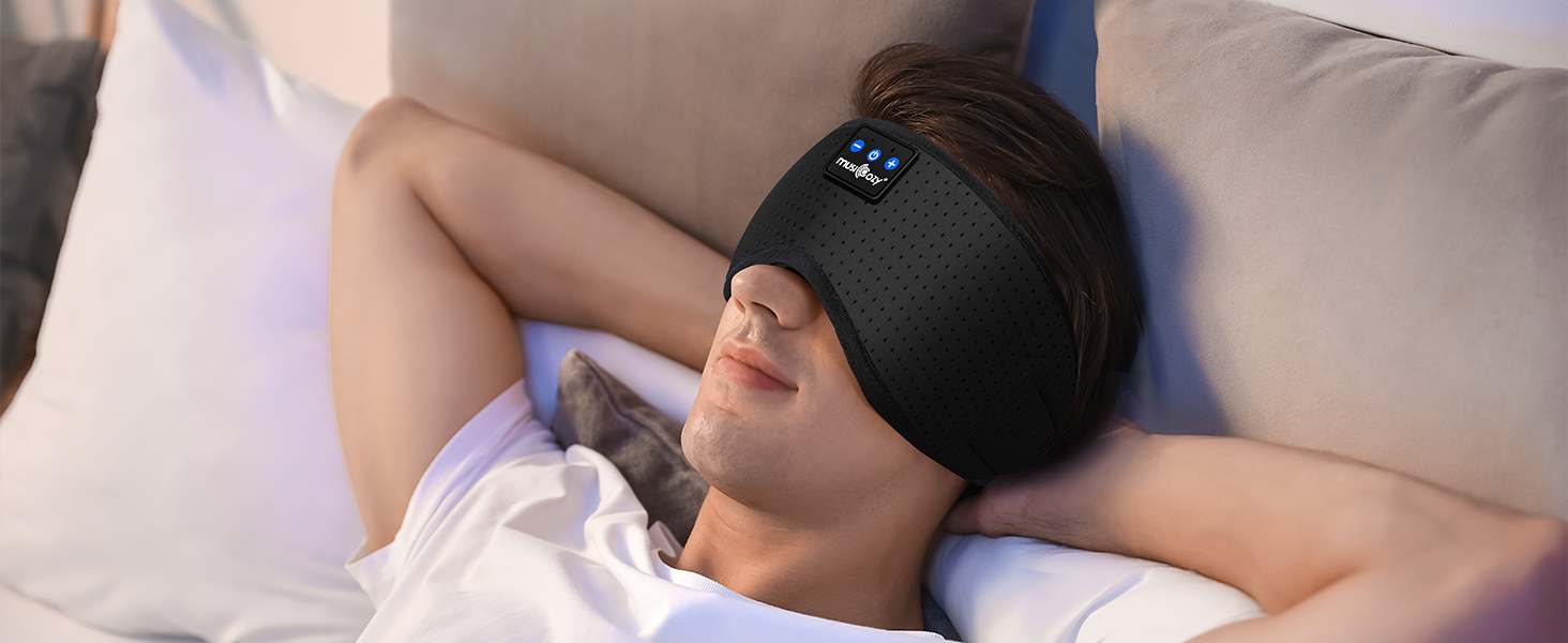 Маска для сну Musicozy з навушниками Bluetooth | 100% затемнення, для подорожей, релаксації | Подарунок для чоловіків та жінок