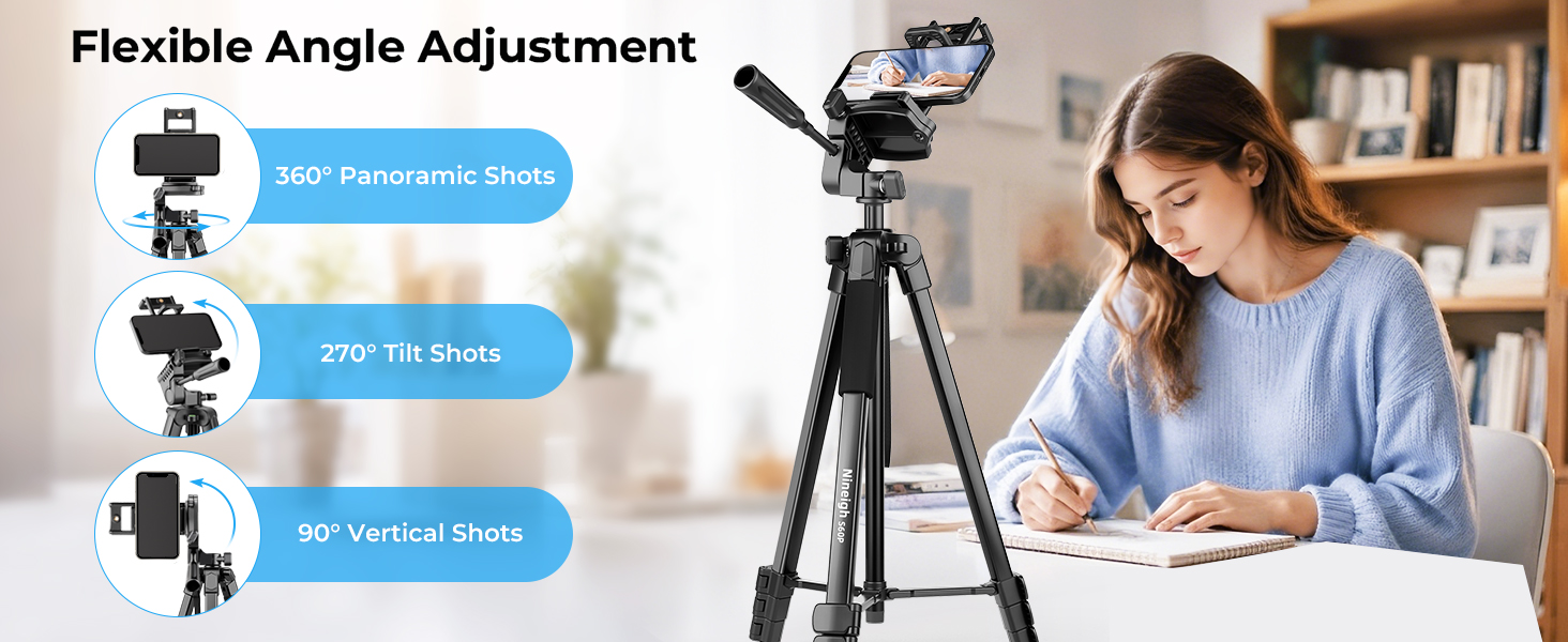 Тринога-штатив Nineigh для смартфона та DSLR камери, алюмінієвий легкий штатив з дистанційним пультом та 3D-головою, висота 211 см, чорний