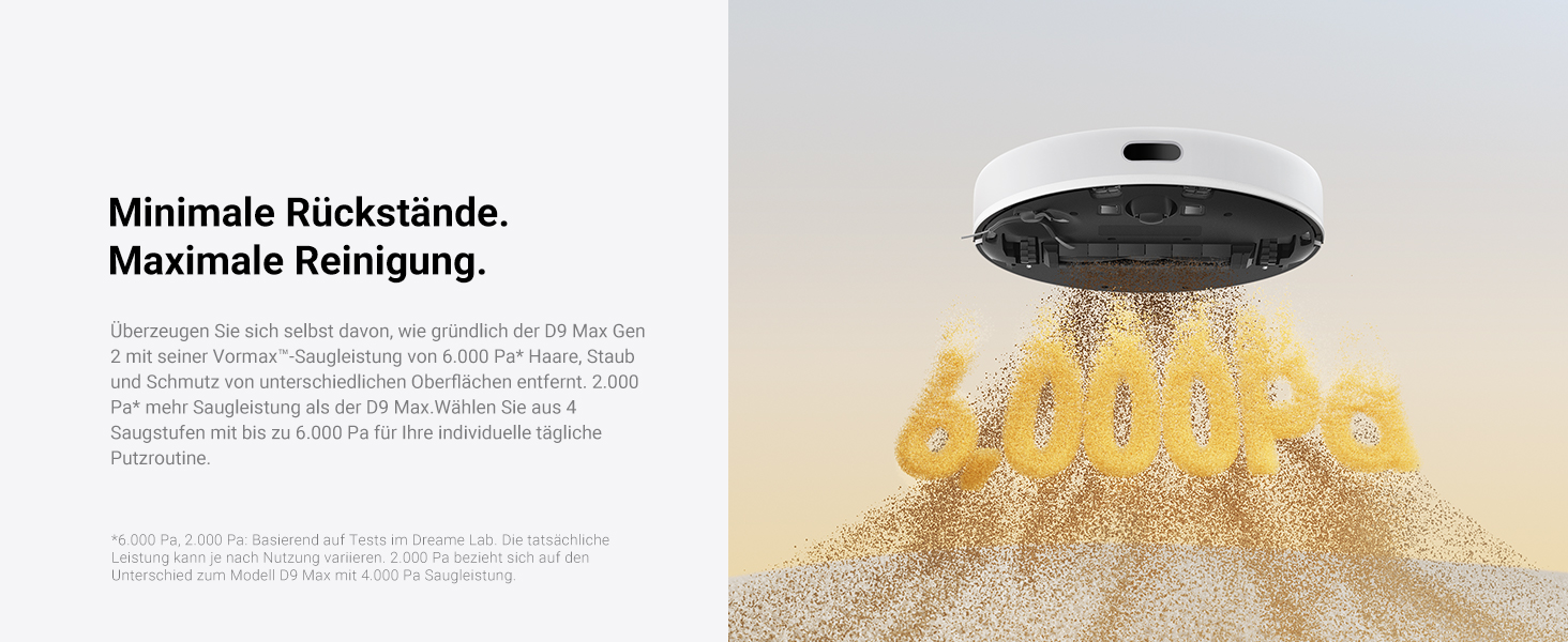 Робот-пилосос Dreame D9 Max Gen2 з функцією миття, 4000Pa, LDS-навігація, 150 хв роботи, карти для різних поверхонь, ідеальний для килимів, твердих підлог та шерсті тварин, керування через додаток