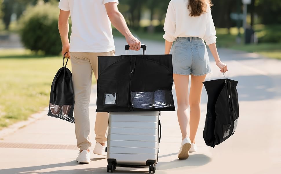 Чохли для одягу чоловічі 100x60 см, набір 4 шт. для костюмів, жакеток, сорочок + 2 мішечки для взуття. Дихаючі захисні чохли з блискавкою для подорожей та зберігання.