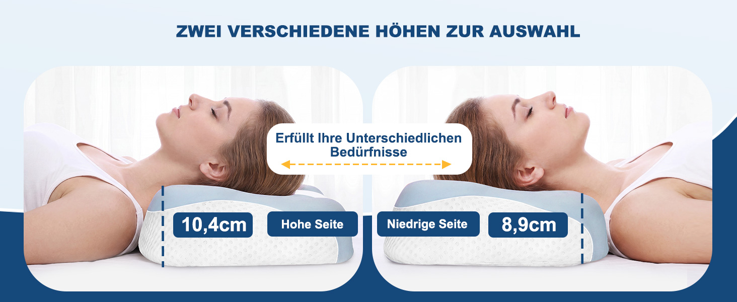 Ергономічна подушка для шиї VYLEE з ефектом пам'яті (Memory Foam), форма-метелик для сну на боці, спині та животі, 55.5 x 31 см, синьо-біла