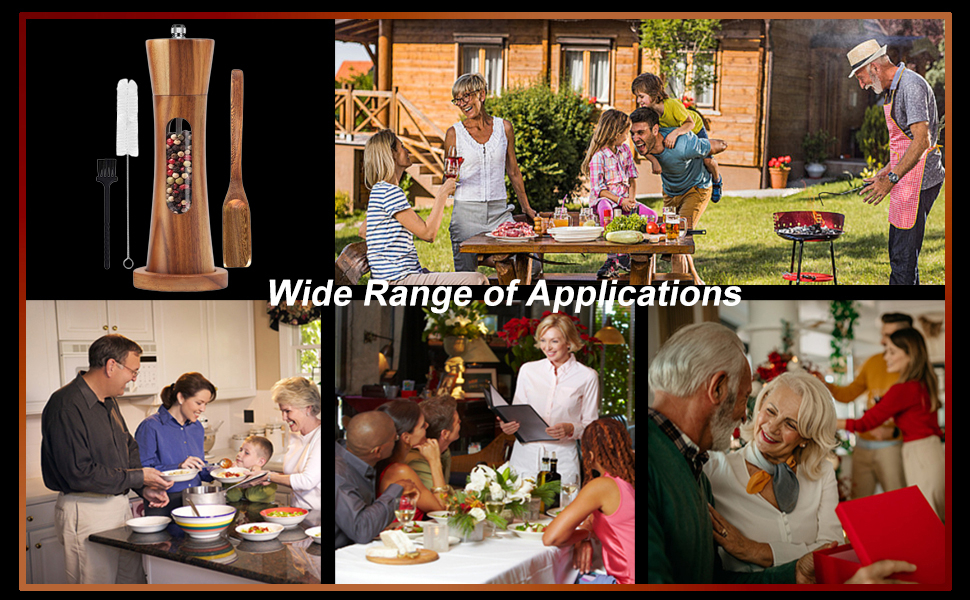 Дерев'яна мельниця для солі та перцю з підставкою, ручна, з регульованим керамічним жорном, 20 см