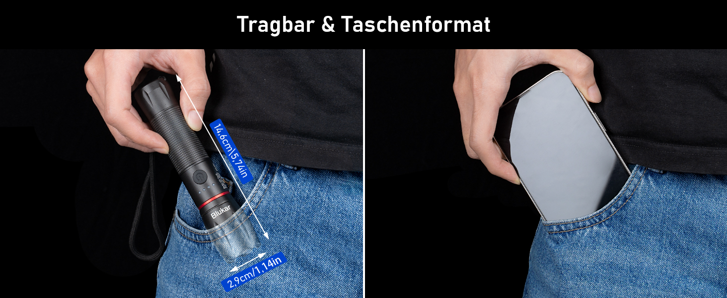 LED ліхтарик Blukar: надпотужний, з зумом, 5 режимів, водонепроникний IPX6, для кемпінгу, риболовлі та активного відпочинку