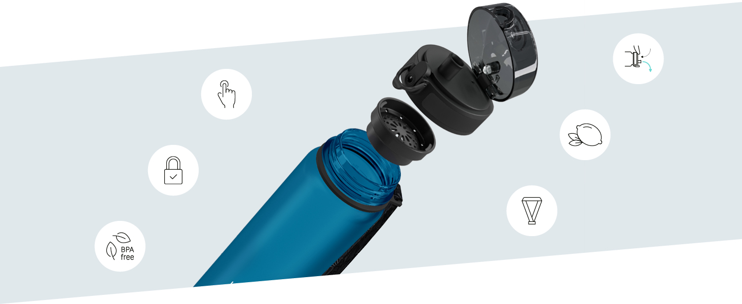 Пляшка для води 720°DGREE 'uberBottle' з ситечком, Tritan, 350мл-2л, чорна. Спортивна, дитяча, для фітнесу, школи, велосипеда, BPA-Free