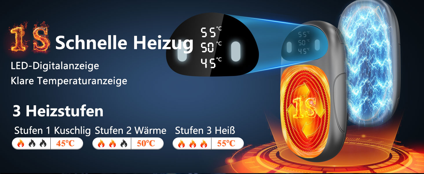 Електричні грілки для рук - 2 шт. з LED-дисплеєм, 3 режими нагріву, акумуляторні, для дітей, чоловіків, жінок - чорні
