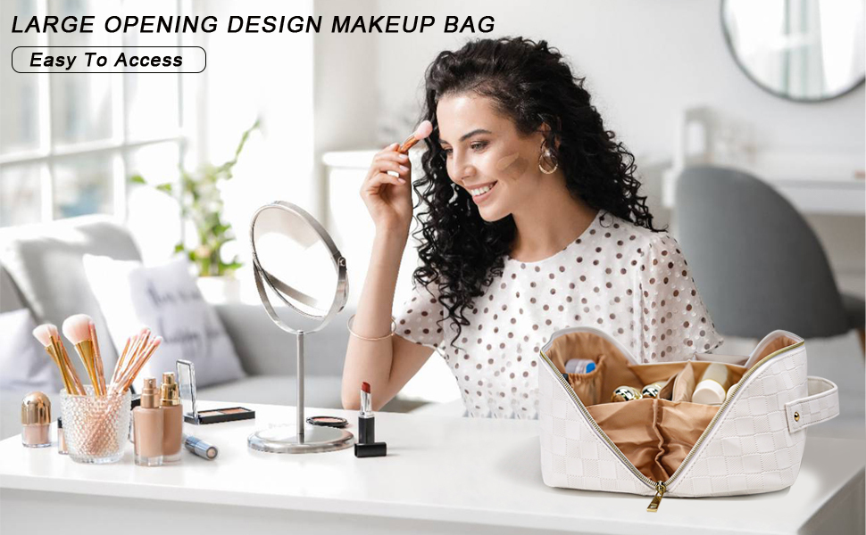 Косметичка для подорожей для жінок з великим об'ємом, водонепроникна, з перегородками, органайзер (кремовий абрикосовий)