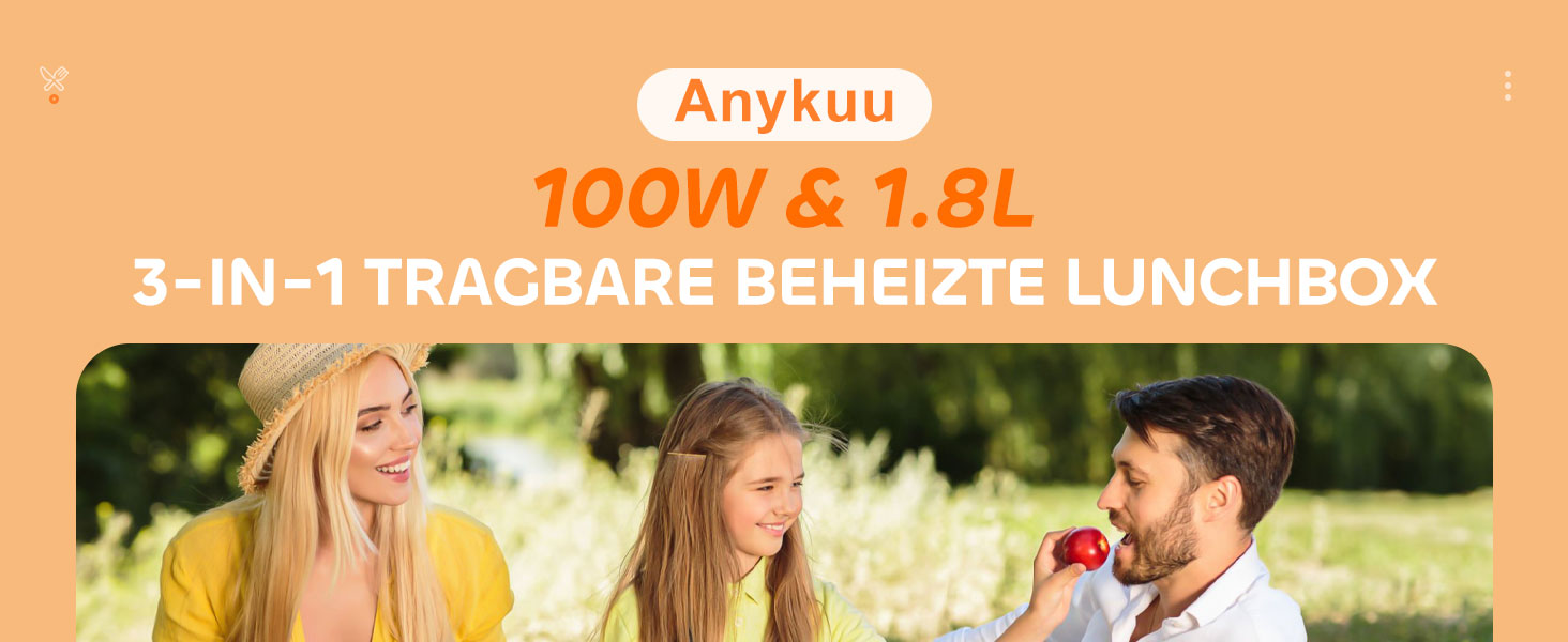 Електричний ланчбокс 100Вт 1,8 л, 3-в-1, для авто, вантажівки, офісу та дому, з виделкою і ложкою