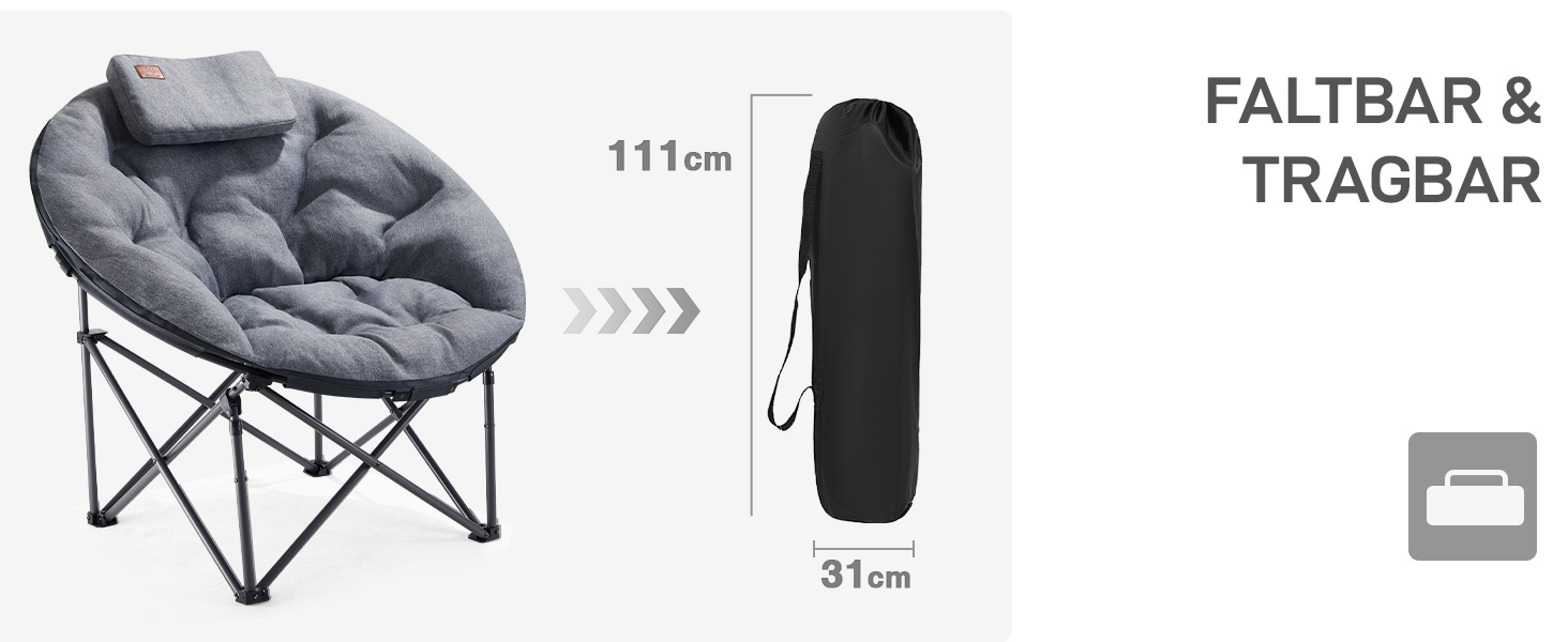 Крісло-місяць EVER ADVANCED Luxus XXL для кемпінгу, складне, до 150 кг, сіре. З подушкою, для саду, балкону, приміщення