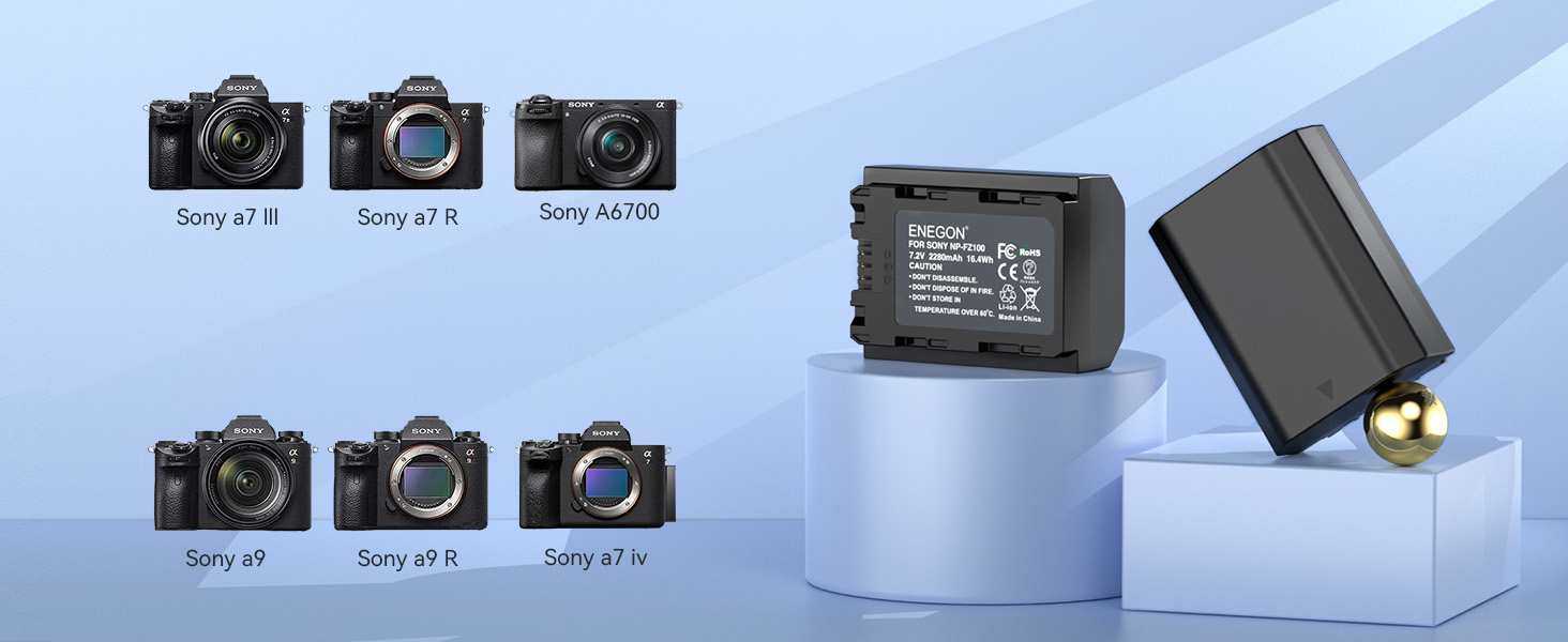 Запасний акумулятор ENEGON (2 шт) та смарт-зарядний пристрій Dual USB для камер Sony NP-FZ100 (Alpha 9, A9R, A7RIII, A7 III, A7R4, A7RIV)