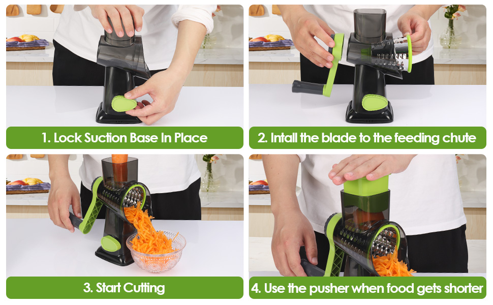 Ручна тертка для сиру та овочів Dreamhigh з ручкою, 3 змінні леза з нержавіючої сталі, для сиру, овочів, горіхів, моркви, ідеальна для огірків, білий (зелений)