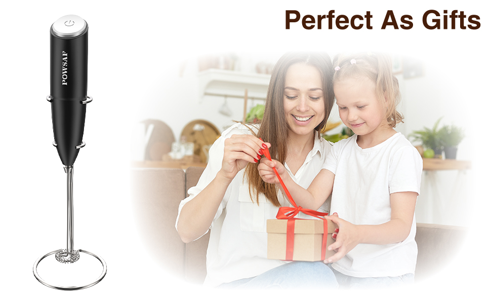 Електричний піноутворювач для молока POWSAF з підставкою, 13000 об/хв, для кави, лате, капучино, чорний/срібний