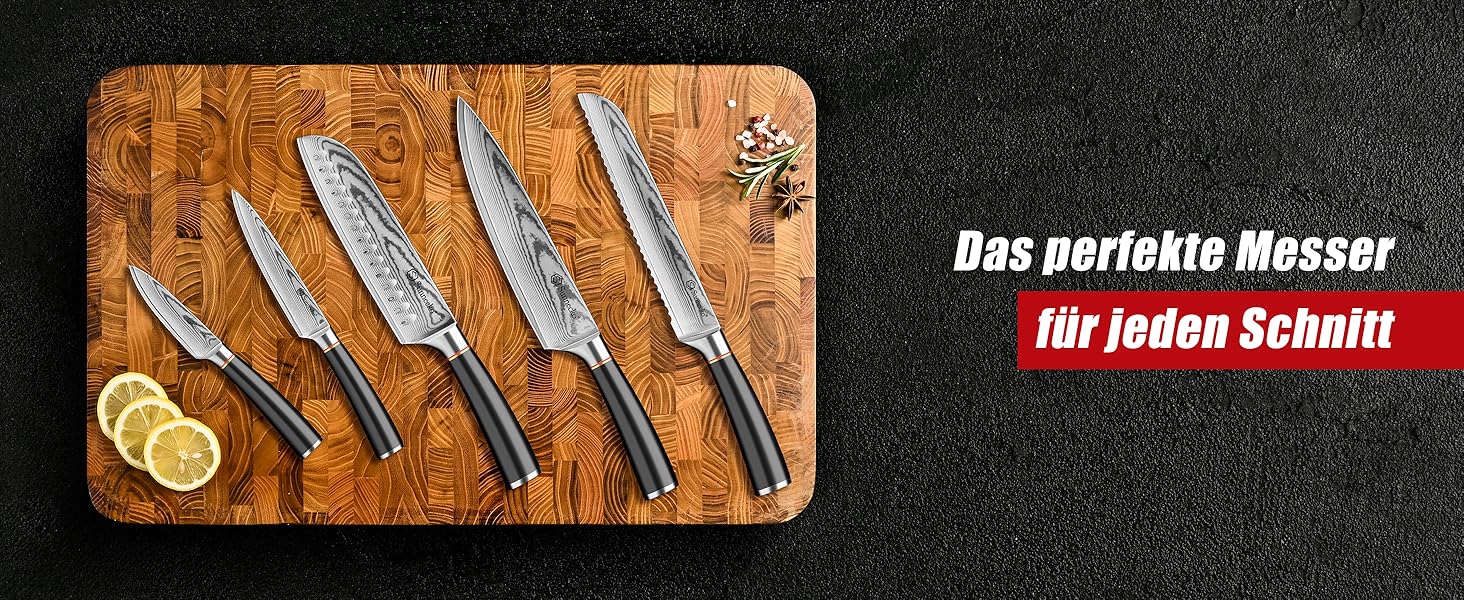 Ніж кухарський Sunnecko Damast 20 см - професійний ніж з дамаської сталі, кухонний ніж для м'яса, нержавіючий, довговічний