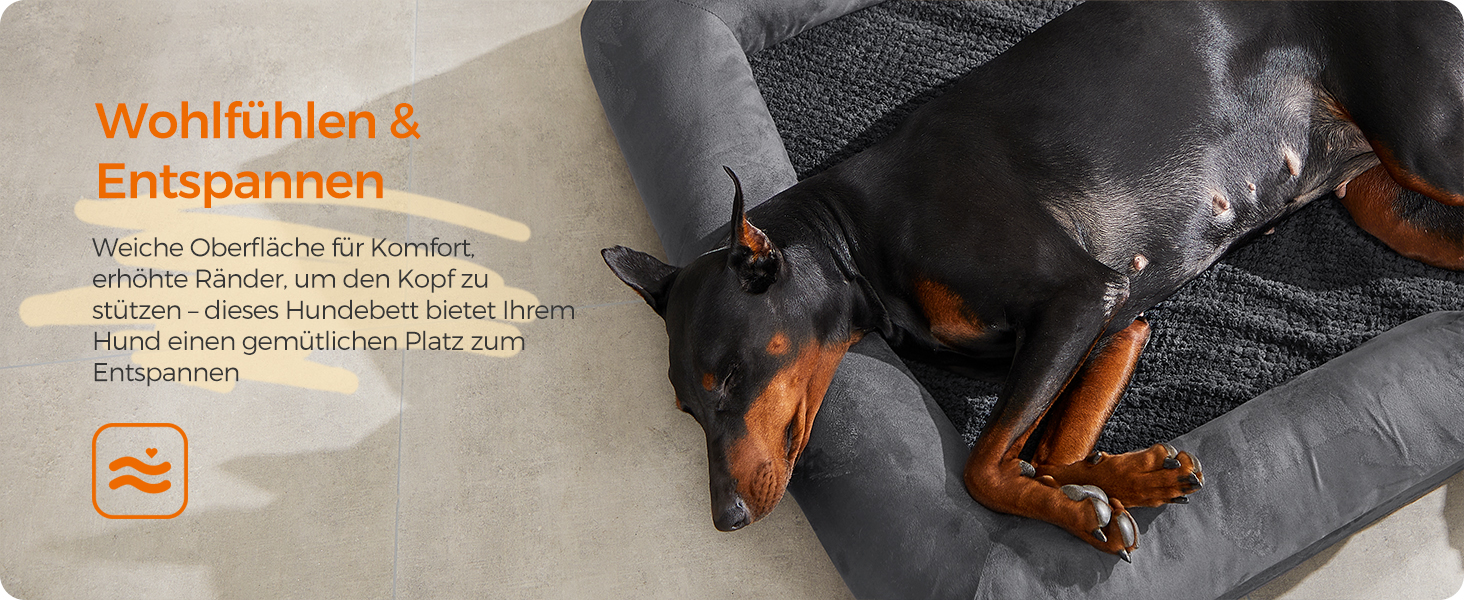 Ортопедичне ліжко для собак Feandrea, м'яке, з піднятими бортиками, 91 x 68 x 18 см, знімний чохол, антиковзаюча підкладка