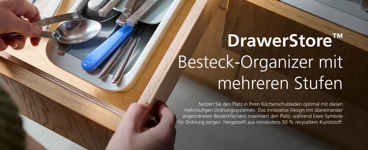 Органайзер для столових приборів Joseph Joseph DrawerStore з ніжницями, розширюваний, з переробленого пластику (великий)