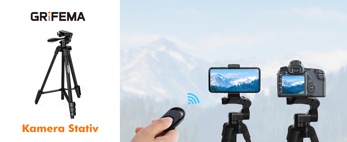 Штатив для камери та телефону GRIFEMA, 140 см, алюміній, з Bluetooth-пультом, регульований, сумісний з iPhone, Android, DSLR