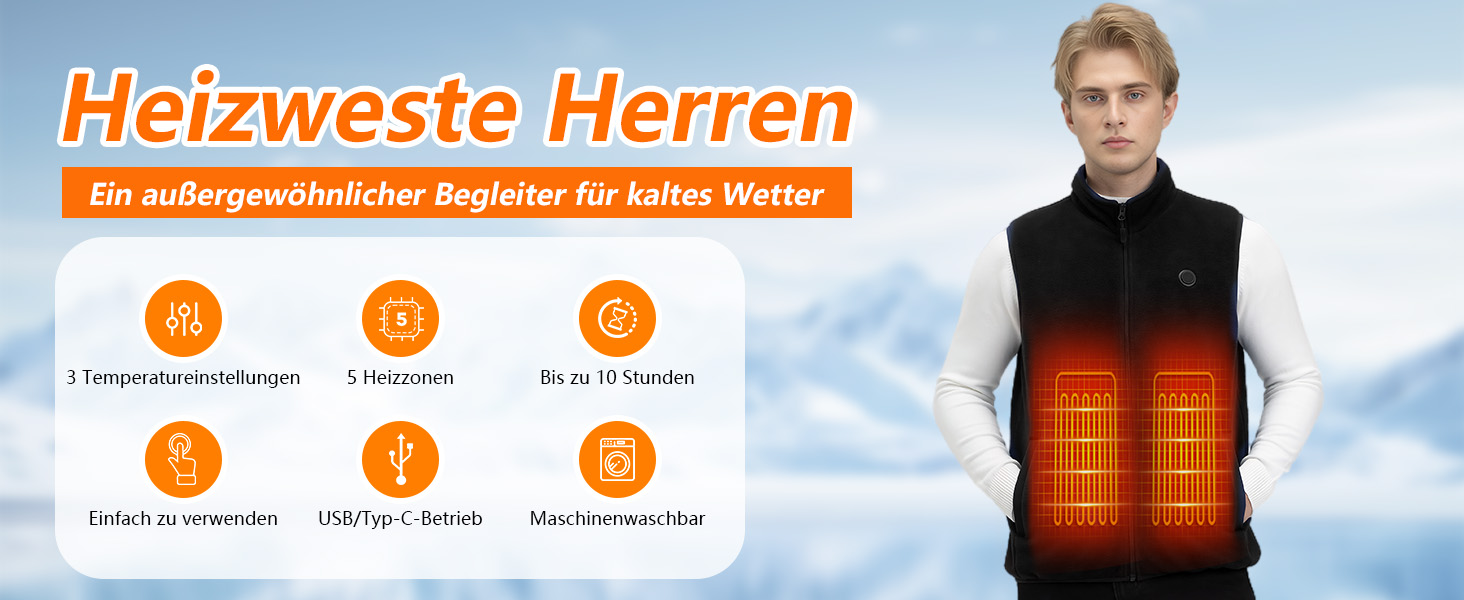 Обогревна жилетка з флісу для чоловіків з акумулятором 5V 10000mAh - жилетка з 3 рівнями нагріву, 5 зонами обігріву, ідеальна для роботи на відкритому повітрі, катання на лижах, піших прогулянок та щоденних поїздок. Чорний, XXL