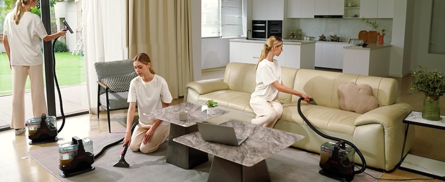 WECLEAN C3 - Миючий пилосос 600W, 18kPa, для килимів, диванів, вікон, авто. Чорний/Рожевий