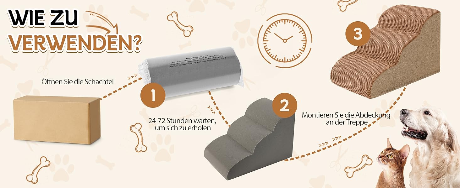 Сходинки для собак та котів ROMROL – 4 сходинки, коричневі, з неслизьким покриттям, з Memory Foam, для захисту суглобів