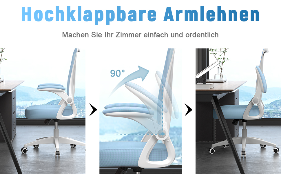 Офісний стілець Naspiro, ергономічний, з сітчастою спинкою, відкидними підлокітниками, регульованою висотою, з м'яким сидінням, для офісу та дому, блакитний, без підголівника