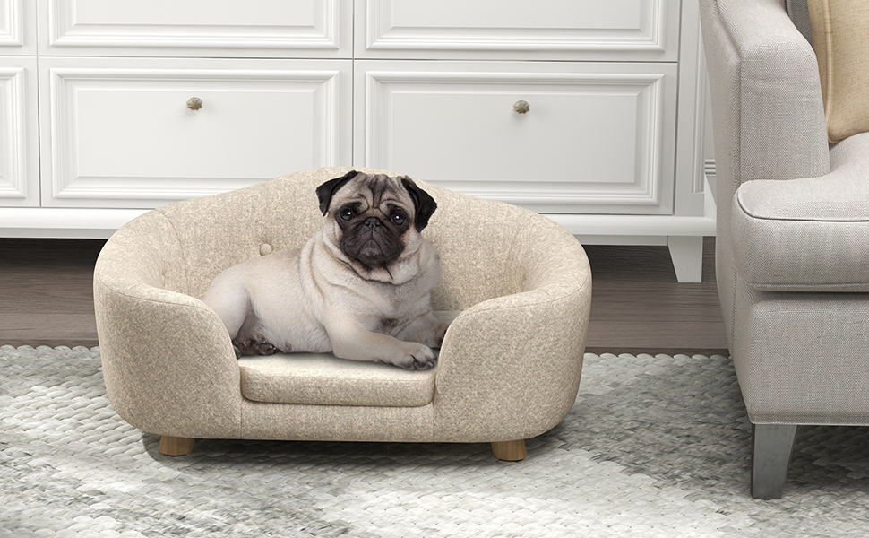 PawHut лежанка для собак та котів з подушкою, м'яка, з кишенею, 70x47x30 см, темно-сірий/кремовий