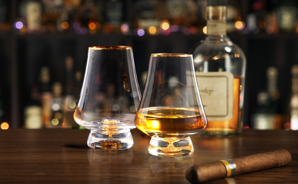 Набір склянок для віскі DUJUST (4 шт., 205 мл) з 24K золотом, Snifter для бренді/коньяку/бурбону/текіли/скотчу, BPA-free, без свинцю