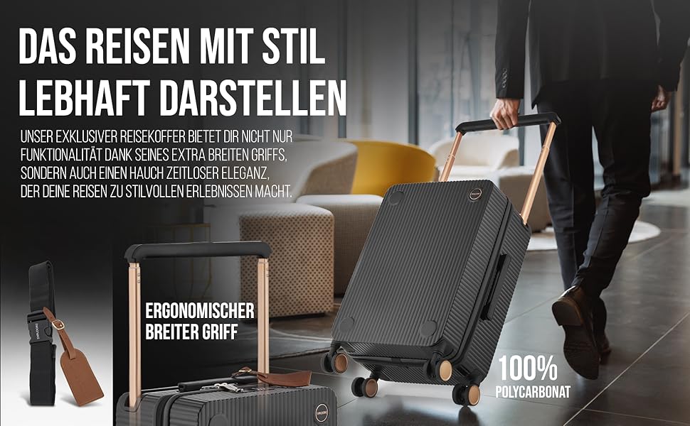 Чемодан ручної поклажі на колесах 35x22x55 см, міцний дорожній чемодан, корпус з полікарбонату, TSA-замок, ідеальний для ручної поклажі, чорний/шампань рожевий