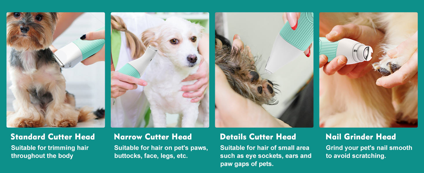 Професійна машинка для стрижки собак та котів Hoofun 4-в-1, IPX7, бездротова, з 4 насадками, для собак, котів, кроликів (біла/блакитна)